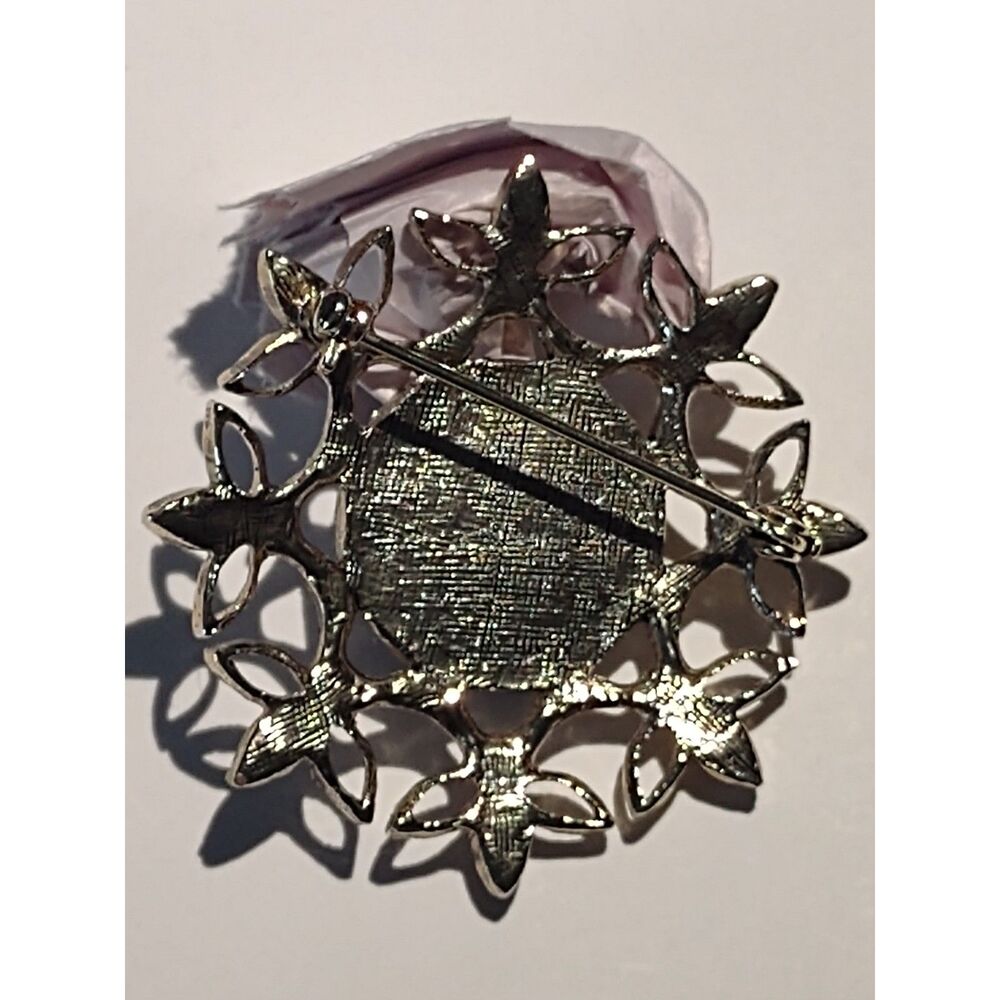 Vintage Tiger's Eye Floral Brooch Silver Tone Openwork Statement Pin - Picture 2 of 2